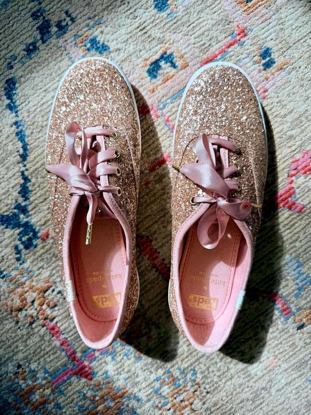 Kate Spade X Keds Rose Gold Glitter Sneakers Size 6.5
